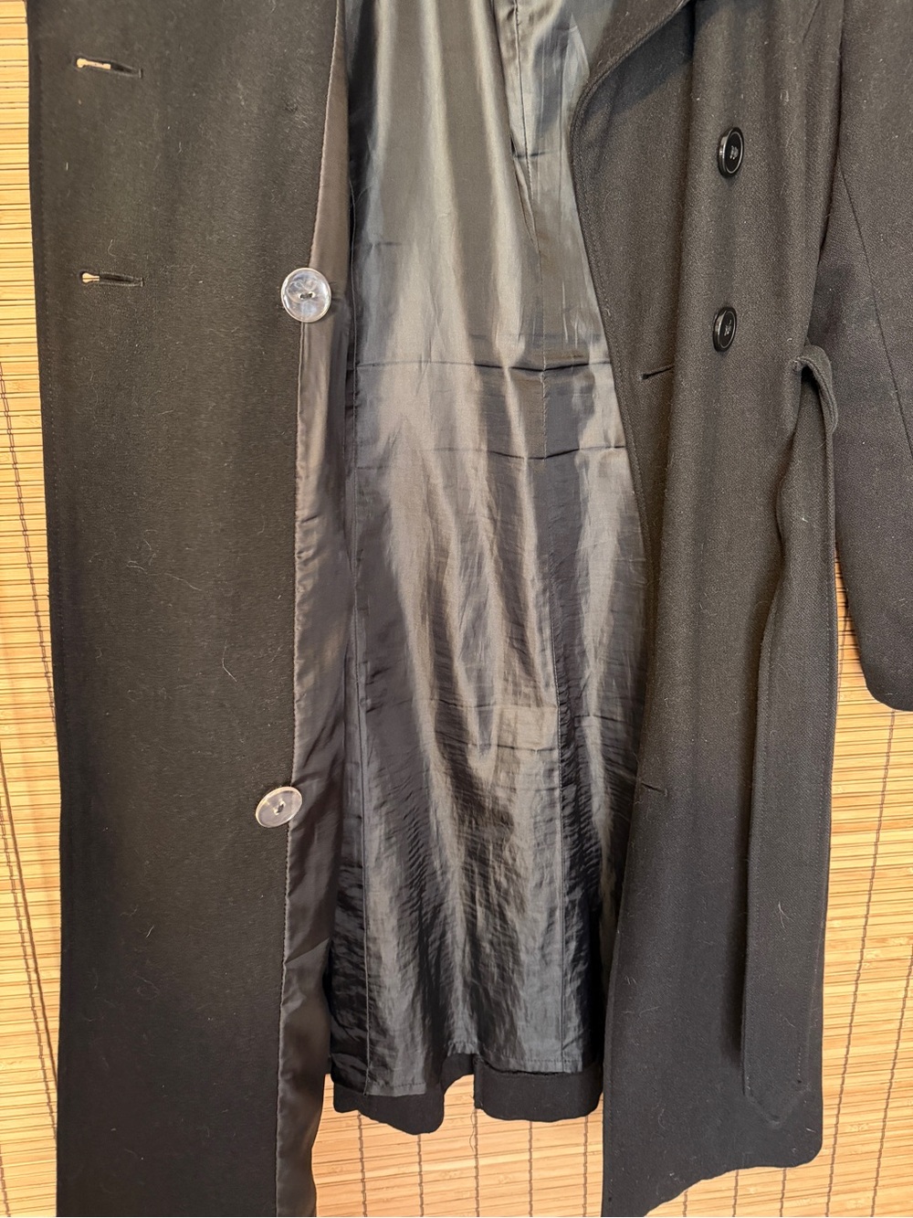 Converse Black Double-Breasted Belted Long Pea Coat - Picture 5 of 7